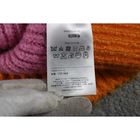 Valentino Sweater Womens Large Silk Pink Colorblock Ribbed Knit Pullover Italy - Picture 5 of 7